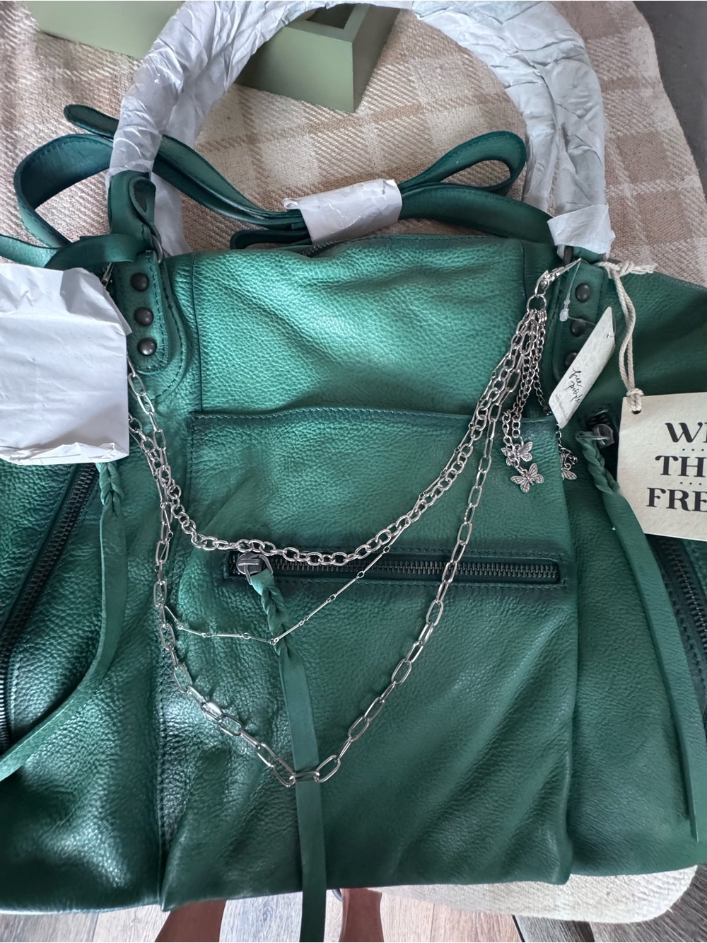 New - Free People Large Emerson Tote - GREENERY - Picture 4 of 8